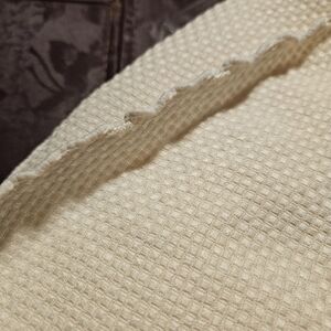 Tablecloth: Textured Cream Fabric with Ruffled Edge